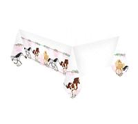 amscan 9909877 - Nappe en Plastique Cheval, Taille 120 x 180 cm, Blanc avec Bordure Frange, décoration de Table, Anniversaire, fête à thème