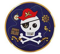 amscan 9909910 - Lot de 8 assiettes de fête en forme de pirate Ø 22,8 cm Vaisselle jetable pour anniversaire d'enfant Décoration de table Fête à thème