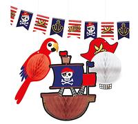 Amscan Kit de décoration 9909918 Pirate – 4 pièces (1 bannière, 3 décorations nid d'abeille)