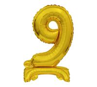 amscan® 9910077 Ballon en plastique Mini chiffre 9 - 15 x 38 cm, avec pied, or