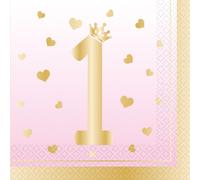 Amscan 9910310 9910310 Serviettes 1er anniversaire, rose, 16 pièces, moyennes
