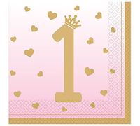 Amscan 9910310 9910310 Serviettes 1er anniversaire, rose, 16 pièces, moyennes