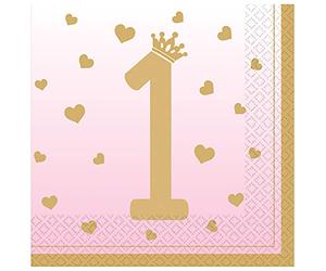 Amscan 9910310 Serviette 1er anniversaire Rose 33 cm
