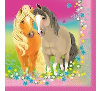 Amscan 9911588 - Serviettes en papier Pretty Pony, 20 pièces, taille 33 x 33 cm, poneys et fleurs, décoration de table, anniversaire d'enfant, fête à thème