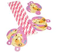 Amscan 9911589 - Pailles Pretty Pony Lot de 8 Pailles en Papier Décoration de Table Boisson Anniversaire Enfant Carnaval Fête à thème