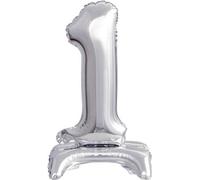 amscan® 9911724 Ballon en plastique Mini chiffre 1 - 15 x 38 cm, avec pied, argenté