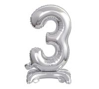 amscan® 9911726 Mini-ballon Nombre 3 - 15 x 38 cm, avec pied, argenté