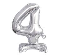 amscan® 9911727 Ballon en plastique Mini chiffre 4 - 15 x 38 cm, avec pied, argenté