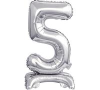 amscan® 9911728 Mini-ballon Nombre 5 - 15 x 38 cm, avec pied, argenté