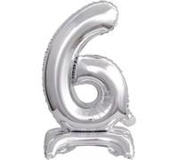 amscan® 9911729 Ballon en plastique Mini chiffre 6 - 15 x 38 cm, avec pied, argenté