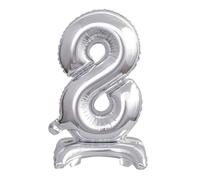 amscan® 9911731 Ballon en plastique Mini chiffre 8 - 15 x 38 cm, avec pied, argenté