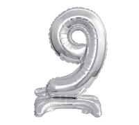 amscan® 9911732 Ballon en plastique Mini chiffre 9 - 15 x 38 cm, avec pied, argenté