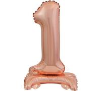 amscan® 9911734 Ballon en plastique Mini chiffre 1 - 15 x 38 cm, avec pied, rose