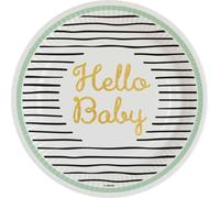 AMSCAN 9913150 Assiette à motif Hello Baby - Ø 23 cm, 8 pièces