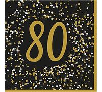 Amscan 9915200 - Lot de 16 serviettes de table pour fête des 80 ans Doré