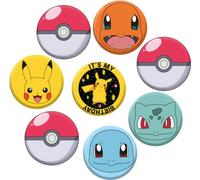 Amscan 9917114 - Insignes de fête d'anniversaire Pokémon pour enfants avec carte support, 8 pièces