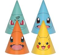 amscan 9917126 - Chapeaux de fête d'anniversaire Pokémon pour enfants, différents designs, 8 pièces