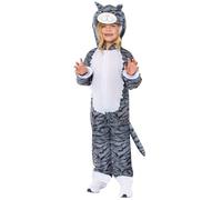 Amscan 9918157 - Combinaison à Capuche Unisexe Pour La Journée Mondiale Du Livre, Chat Tigré Gris, Déguisement Pour Enfants, âge : 10-12 Ans