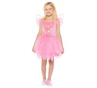 Amscan 9918390 -Robe de fée rose pour filles avec corsage et ailes 3D, déguisement pour enfants, âge : 6-8 ans