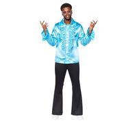 Amscan 9918529 - Men's 1970's Blue Satin Ruffle Shirt Adults Fancy Dress Costume Size: Large