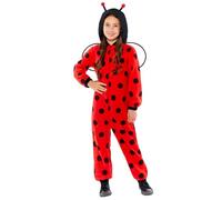Amscan 9919070 - Unisex Ladybug Fleece Hooded Zip-up Onesie with Wings Kids Fancy Dress Costume Age: 10-12yrs