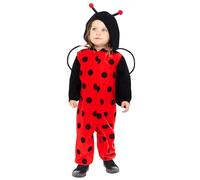 Amscan 9919079 - Unisex Fleece Ladybug Onesie Babies Hooded Romper with Headpiece Fancy Dress Costume Size: 6-12m