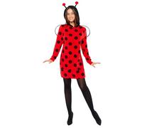 Amscan 9919083 - Women's Zip-up Fleece Ladybug Dress with Hood & Wings Adults Fancy Dress Costume Size: S/M