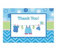 Amscan Adorable with Love Boy Baby Shower Postcard Thank You Cards (8 Piece), 4-1/4 x 6-1/4", Blue