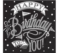 Amscan - Art - Serviettes, anniversaire pack de 36 - Papier SG35510 (taille unique) (Noir/Blanc)