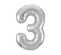 amscan Ballon en Aluminium en Forme de Chiffre 3 Argenté 55 cm x 86 cm