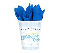 amscan- Blue on Your Christening Day Paper Cups 266ml-8 Pcs Lot de 8 gobelets en Carton pour baptême Bleu 266 ML, 9901953, Taille Unique