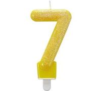 Amscan Bougie chiffre 7 jaune paillettes 7 cm