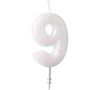 Amscan bougie à gâteau paillettes numéro 9 cire 6,5 cm blanc Wit G