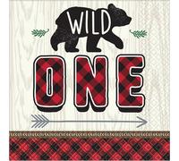 Amscan - Bûcherons - Serviettes de table en papier "Wild One", papier SG24060 (33,02 cm) (blanc/noir/rouge)