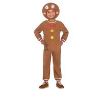 amscan- Child Kids Little Gingerbread Man Christmas Fancy Dress 9909015 Déguisement de Petit Bonhomme en Pain d'épice pour Enfant 8-10 Ans, Caricature, Marron