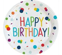 Amscan - Confettis - Assiettes jetables, papier, Joyeux anniversaire pack de 8 SG23147 (taille unique) (Coloré)