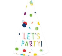 Amscan - Confettis - Chapeaux de fête "Let's Party ", anniversaire pack de 8 - Papier SG34434 (taille unique) (blanc/coloré)