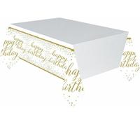 Amscan - Confettis - Nappe pour fête, plastique, Joyeux anniversaire SG24127 (taille unique) (blanc/or)