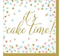 Amscan - Confettis - Serviettes "It's Cake Time" pack de 36 - Papier SG23990 (33 cm) (blanc/or)
