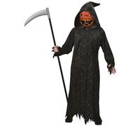 amscan Costume de faucheuse pour enfant Robe, capuche, citrouille, fête à thème, carnaval, Halloween, Mixte, 10235241, noir/orange, 5 bis 6 Jahre