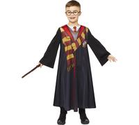 Amscan - Costume enfant Harry Potter, robe avec parement de chemise, bille, baguette magique, magicien, sorcier, noir, 110