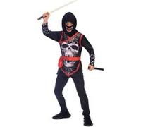 amscan 9905054 Costume de Ninja tête de Mort Noir avec Masque Effrayant pour Les Dents - Âge 6-8 Ans - 1 pièce - Multicolore