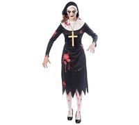amscan- Creepy Nun Size 12-14 Costume de Nonne Effrayant Zombie - Taille 40-42, Uni, 10235217, Noir/Blanc/Rouge