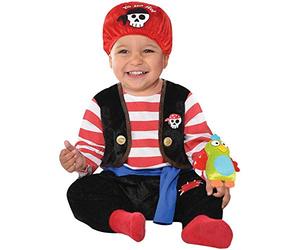 amscan Déguisement de pirate bébé avec bandeau rouge et jouet perroquet - 12-24 mois - 846803-55, Multicore