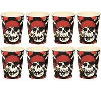 Amscan - Drapeau pirate - Gobelets de fête, papier pack de 8 SG26647 (taille unique) (Noir/Blanc/Rouge)