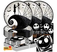 Amscan Ensemble de vaisselle L'étrange Noël de monsieur Jack - Assiettes plates de 22,9 cm - Serviettes de déjeuner et serviettes pour boissons - Fournitures de fête d'anniversaire d'Halloween et