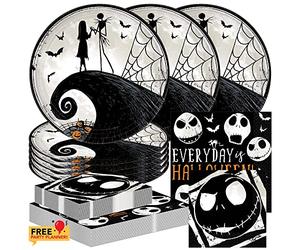 Amscan Ensemble de vaisselle L'étrange Noël de monsieur Jack - Assiettes plates de 22,9 cm - Serviettes de déjeuner et serviettes pour boissons - Fournitures de fête d'anniversaire d'Halloween et