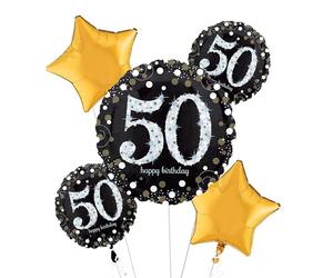 amscan Foil Balloon Bouquet with Sparkling 50th Birthday Design-5 Pcs. Bouquet de ballons en aluminium avec motif 50e anniversaire - 5 unités, doré