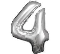 Amscan Foil Balloon Number 4 Junior 66 X 88 Cm Silver