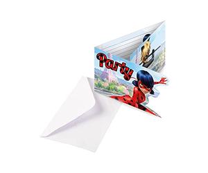 amscan Generique Lot de 6 Cartes d'invitation coccinelle avec enveloppes Multicolore